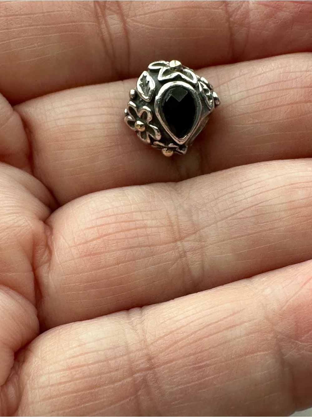 Pandora Silver & Gold Dew Drop Charm with Onyx Stone and CZ accent - RETIRED - Picture 11 of 12
